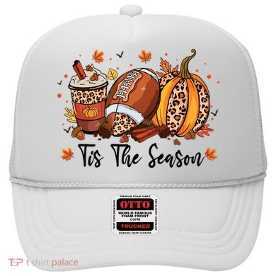 Tis The Season Pumpkin Spice Latte Halloween Football Coffee Hat