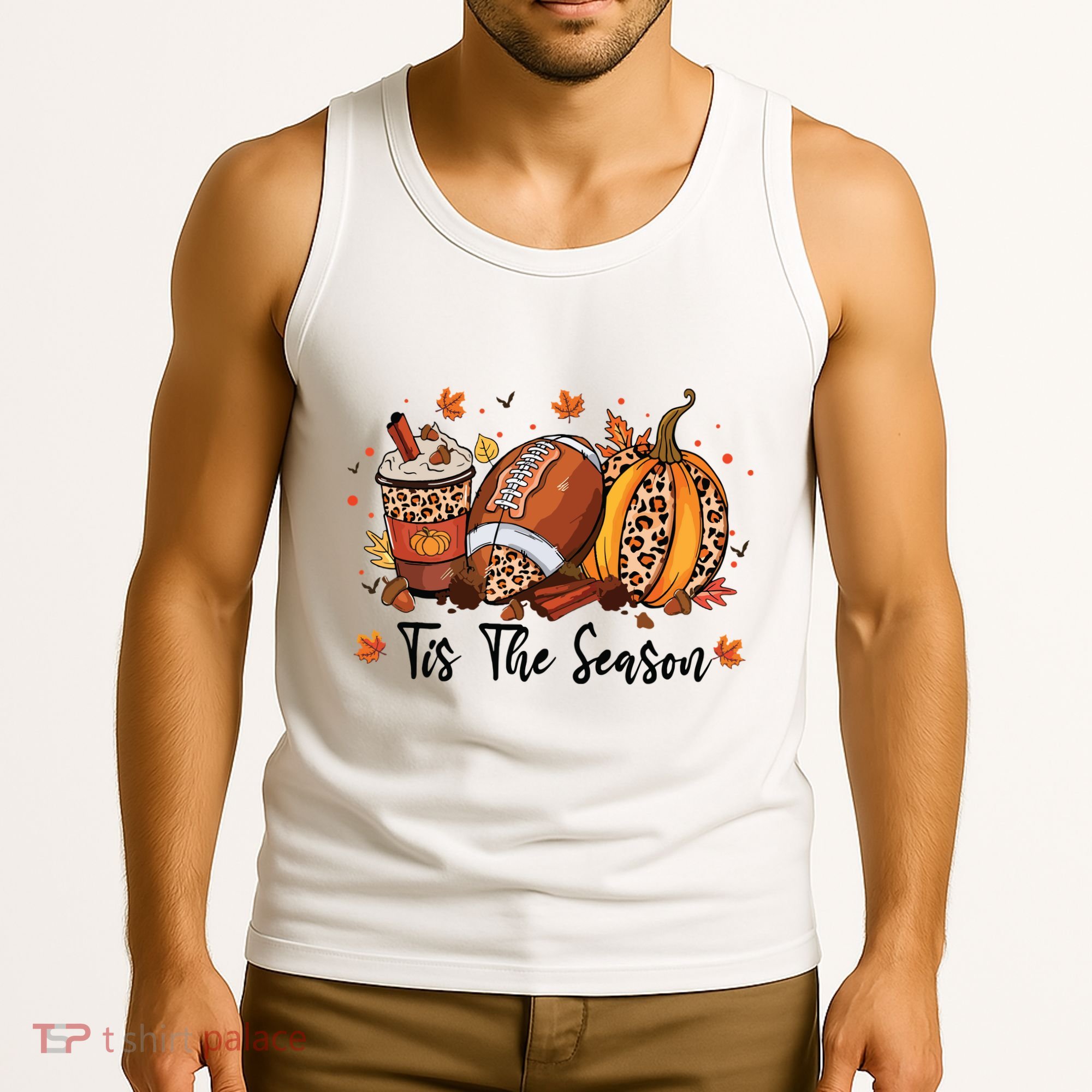 Tis The Season Pumpkin Spice Latte Halloween Football Coffee Tank Top