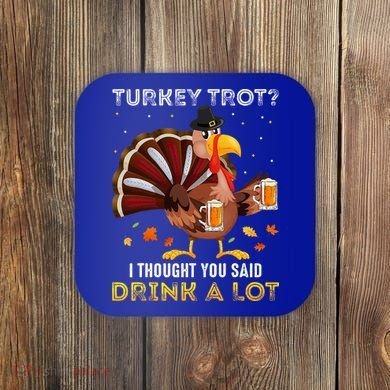 Turkey Trot Squad Running Drinking Thanksgiving Coaster
