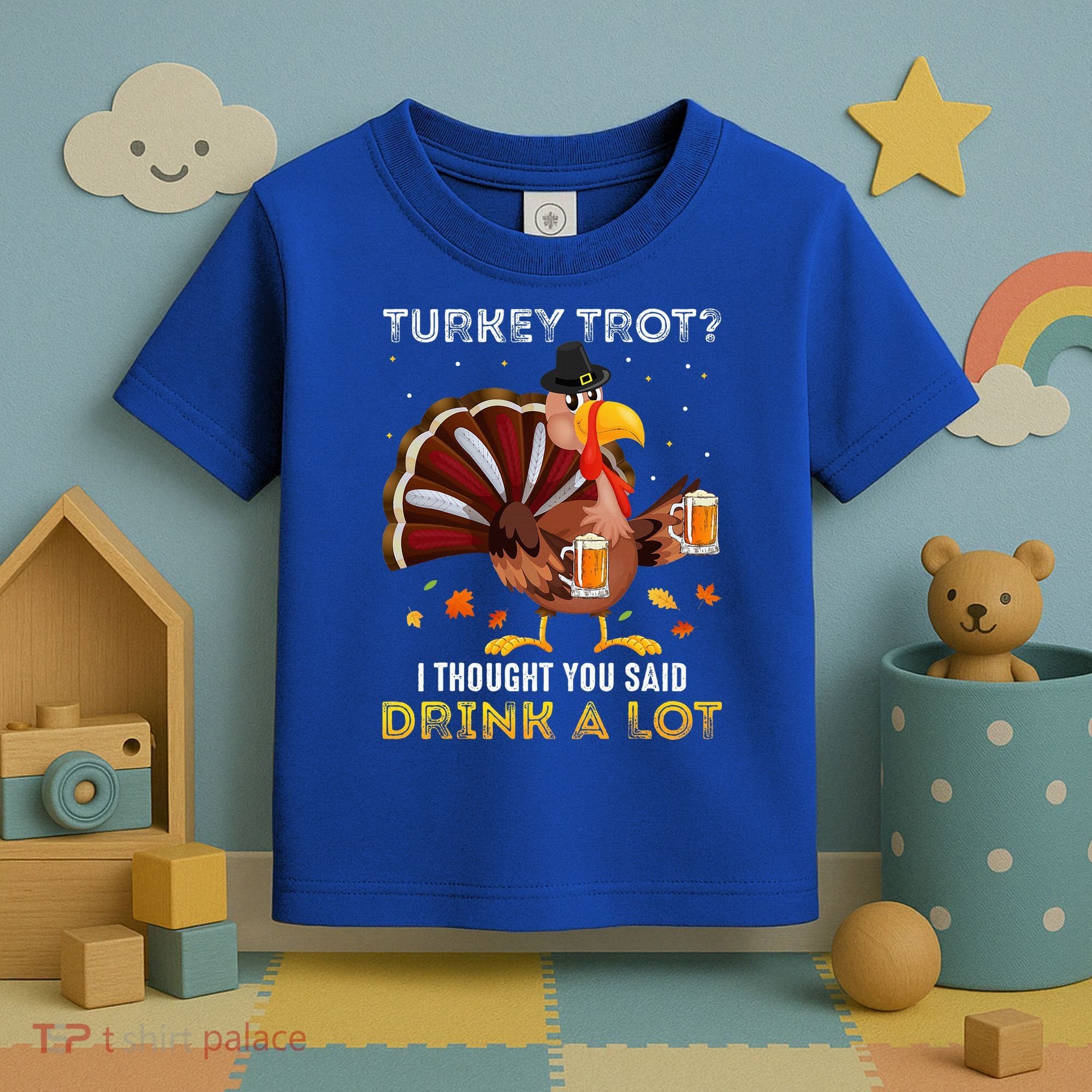 Turkey Trot Squad Running Drinking Thanksgiving Toddler T-Shirt