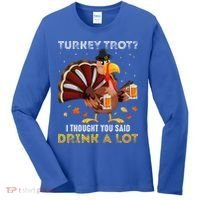 Turkey Trot Squad Running Drinking Thanksgiving Women's Long Sleeve Shirt thumb 0