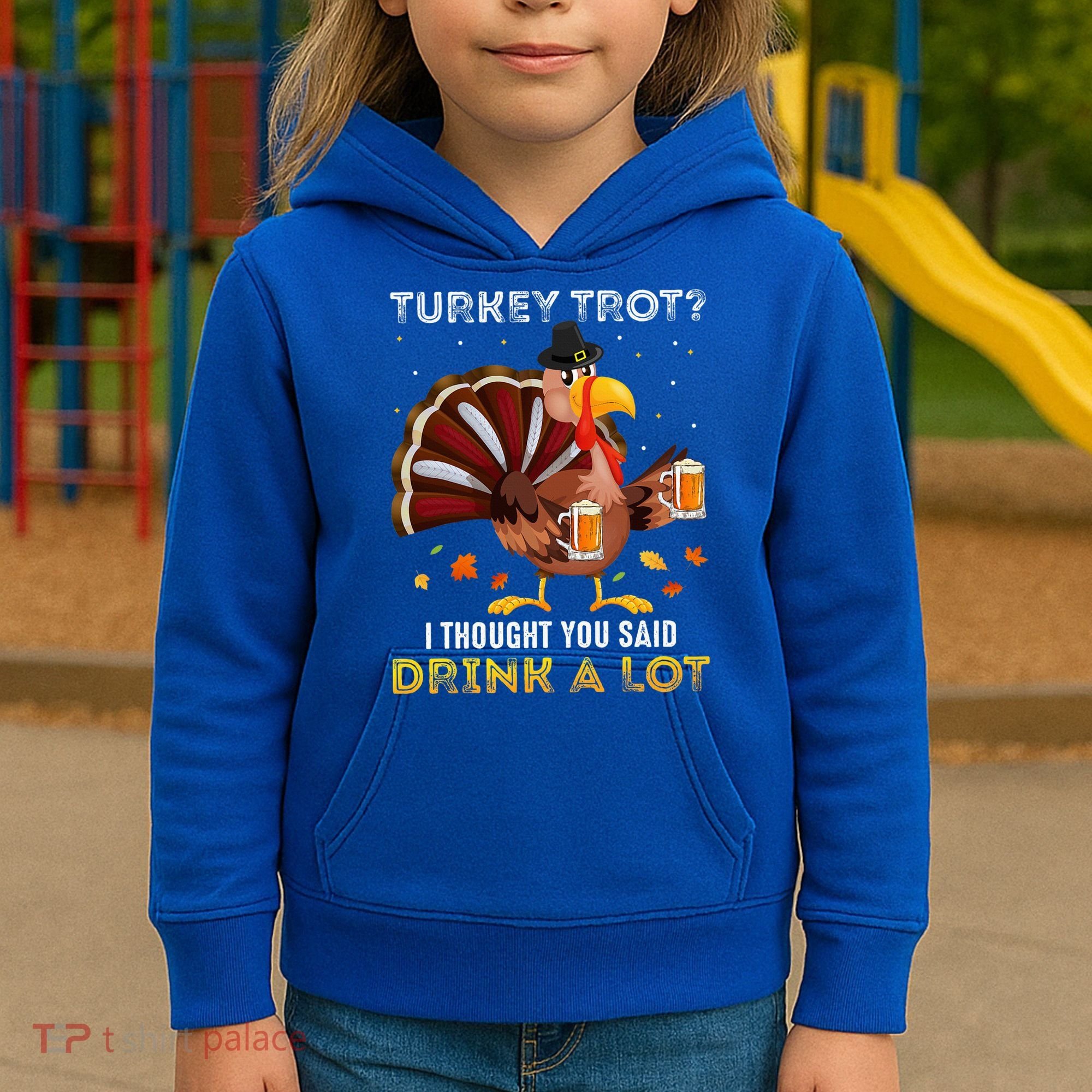 Turkey Trot Squad Running Drinking Thanksgiving Kids Hoodie
