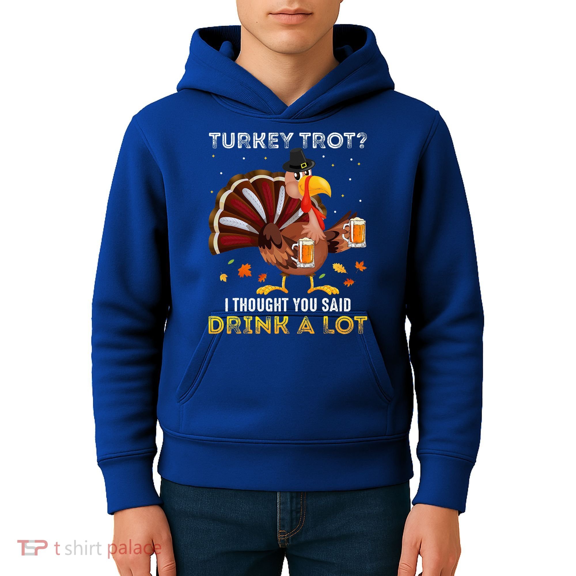 Turkey Trot Squad Running Drinking Thanksgiving Kids Hoodie