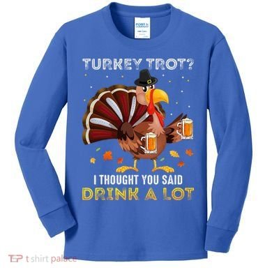 Turkey Trot Squad Running Drinking Thanksgiving Kids Long Sleeve Shirt