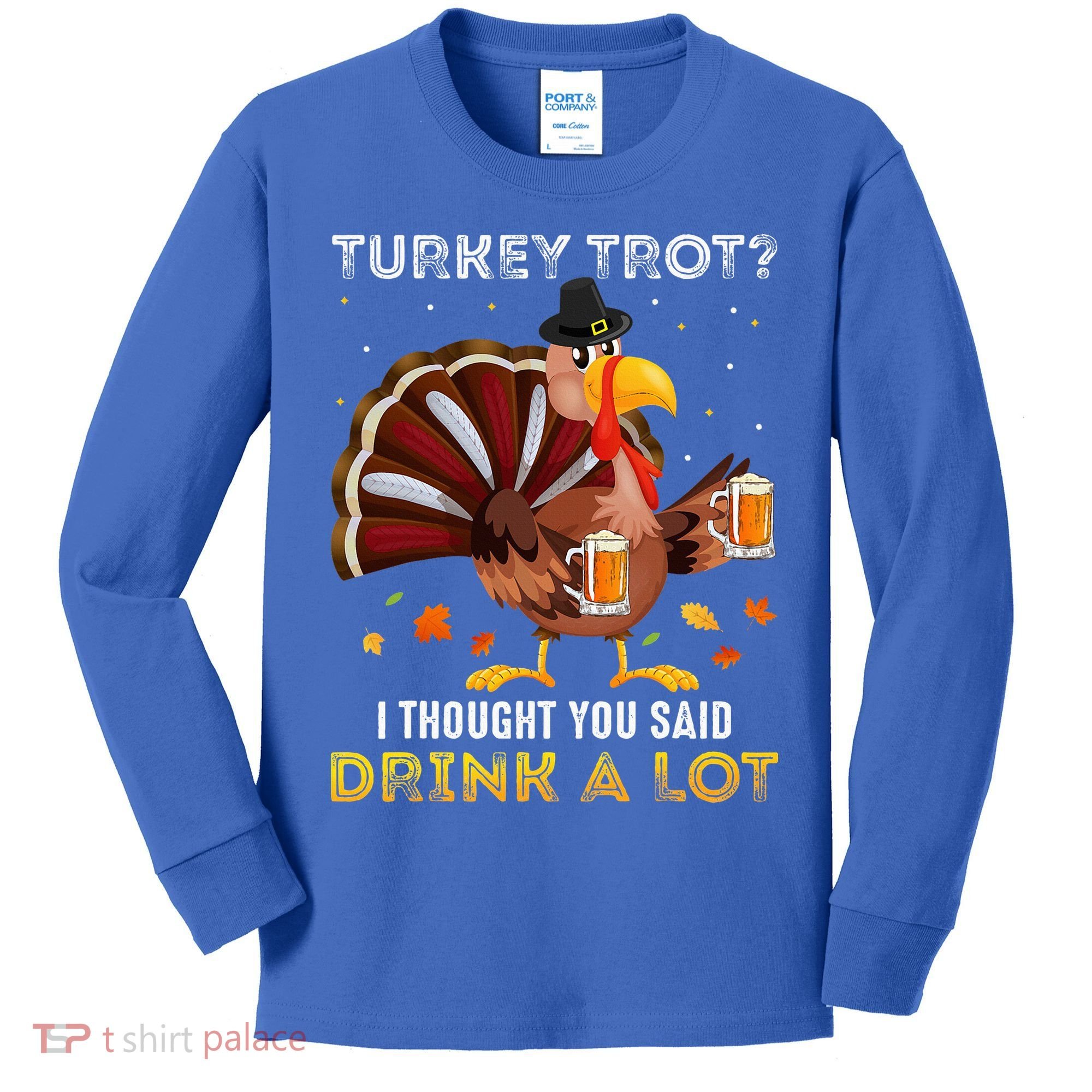 Turkey Trot Squad Running Drinking Thanksgiving Kids Long Sleeve Shirt