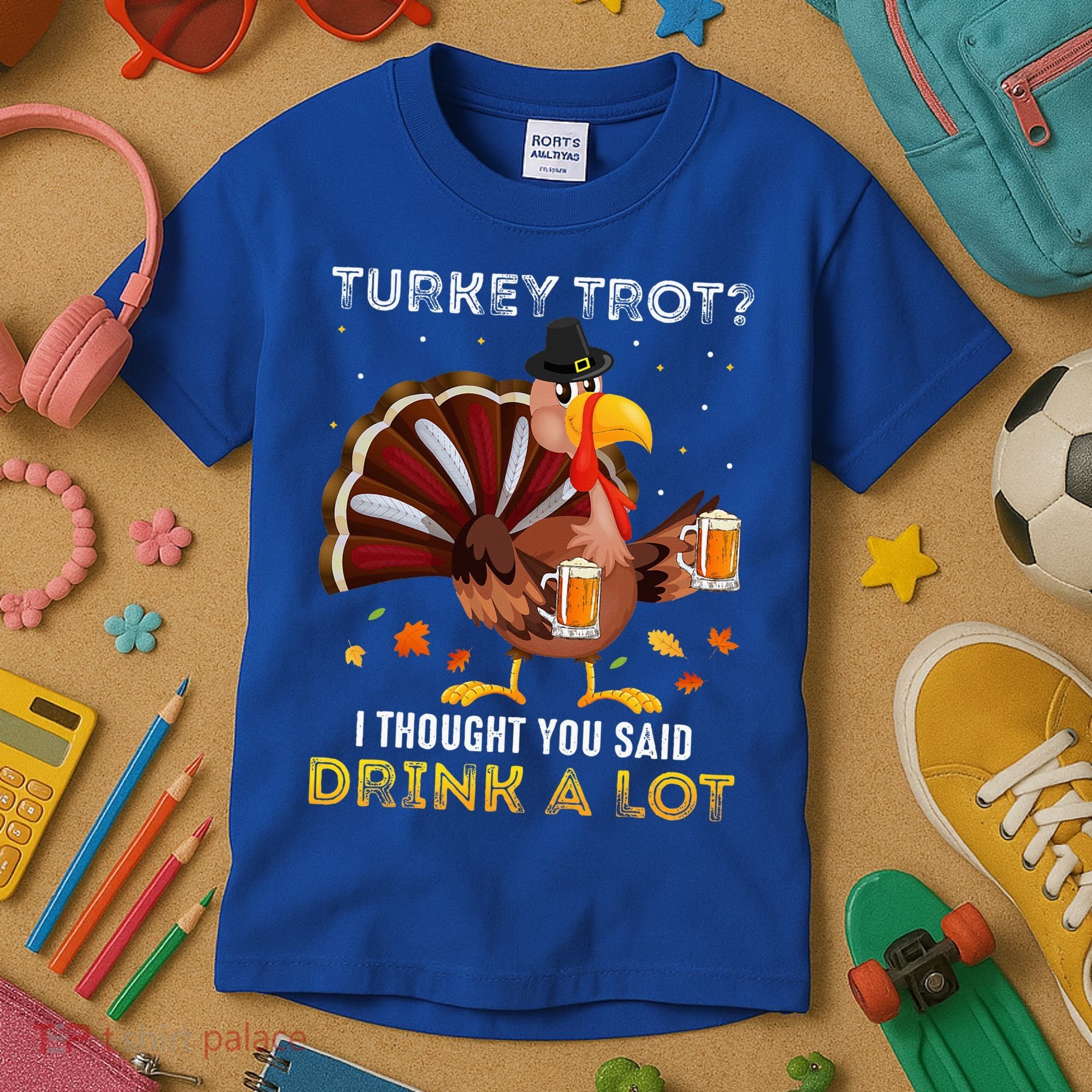 Turkey Trot Squad Running Drinking Thanksgiving Kids T-Shirt
