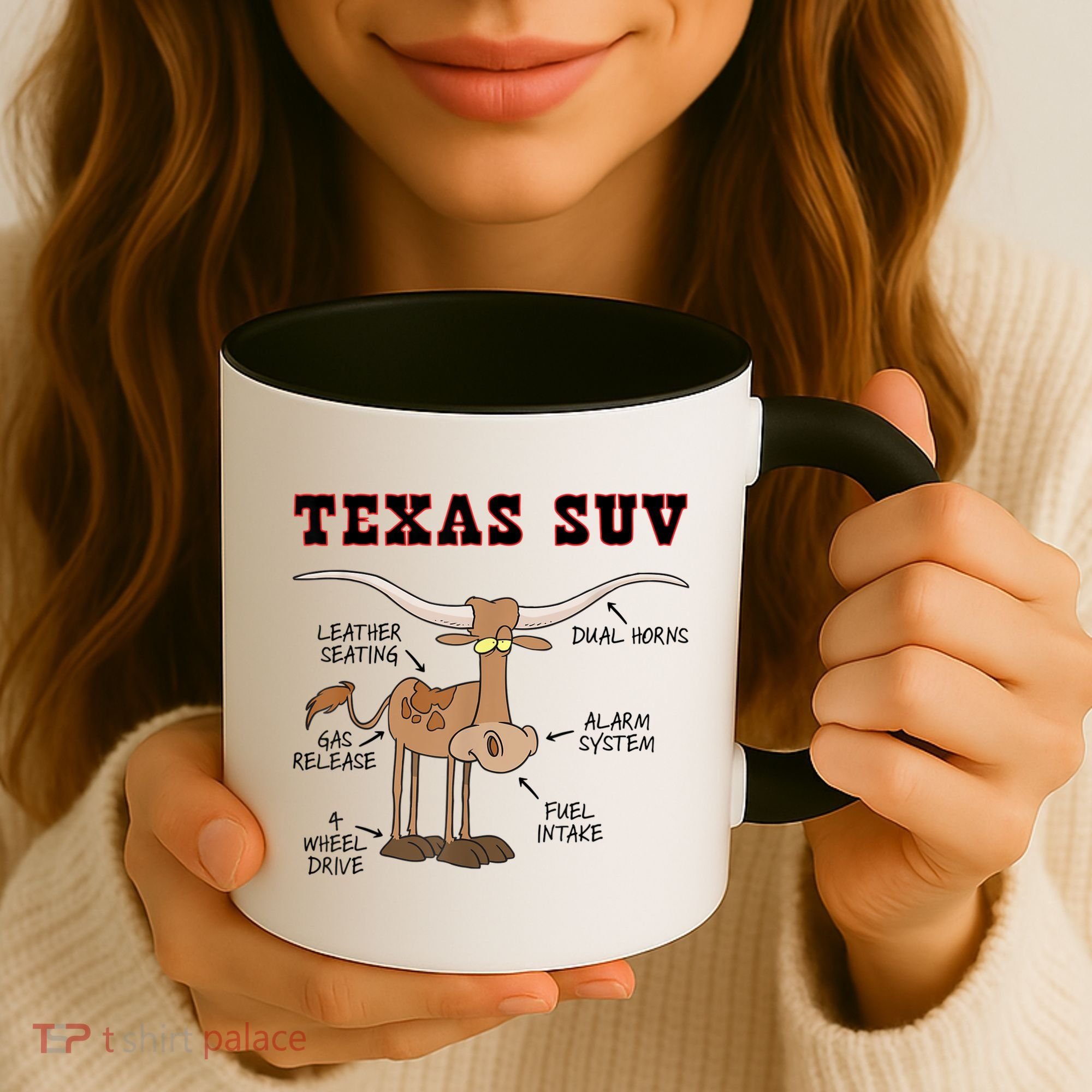 Texas TX SUV Funny Joke Longhorn Cattle Cow Coffee Mug