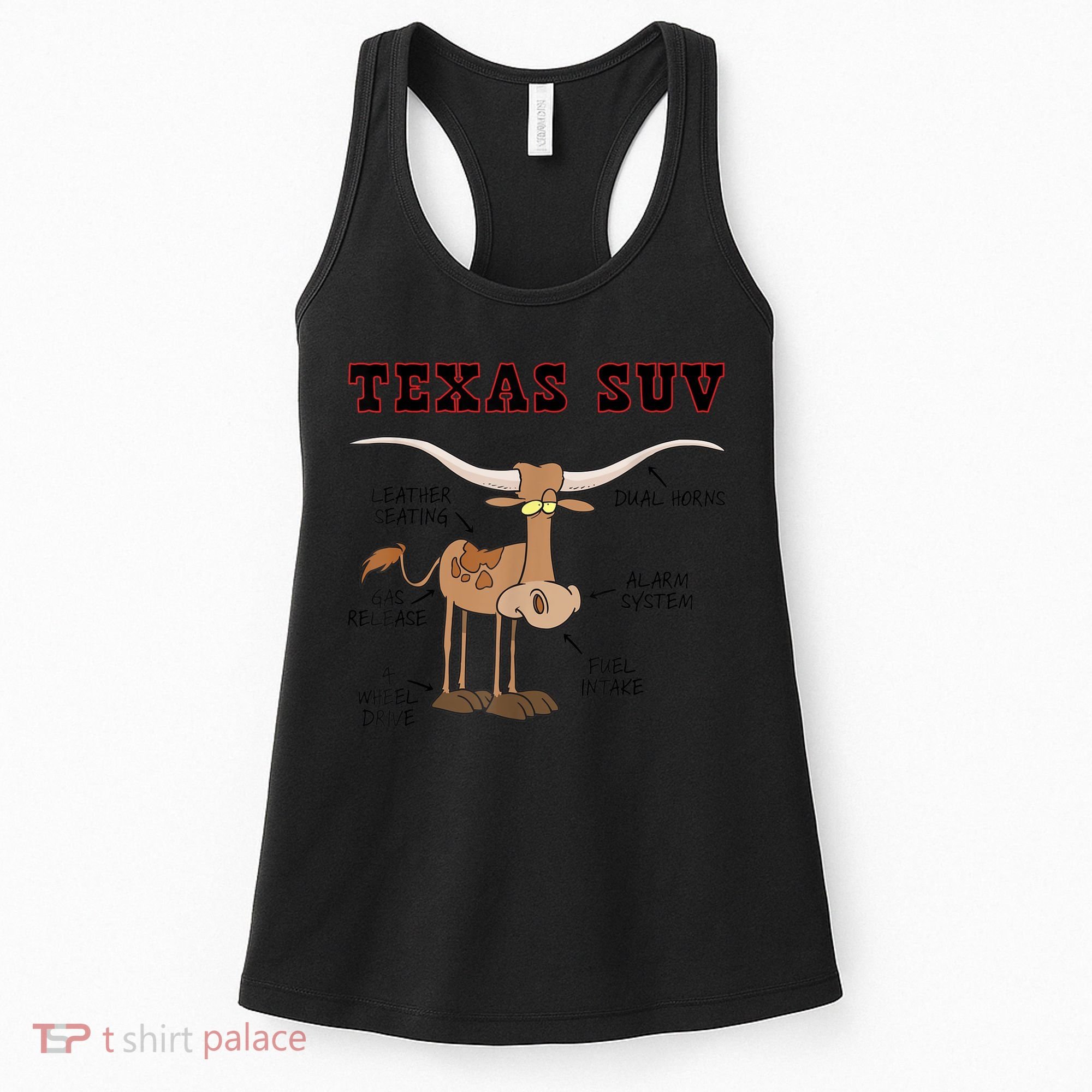 Texas TX SUV Funny Joke Longhorn Cattle Cow Women's Tank Top