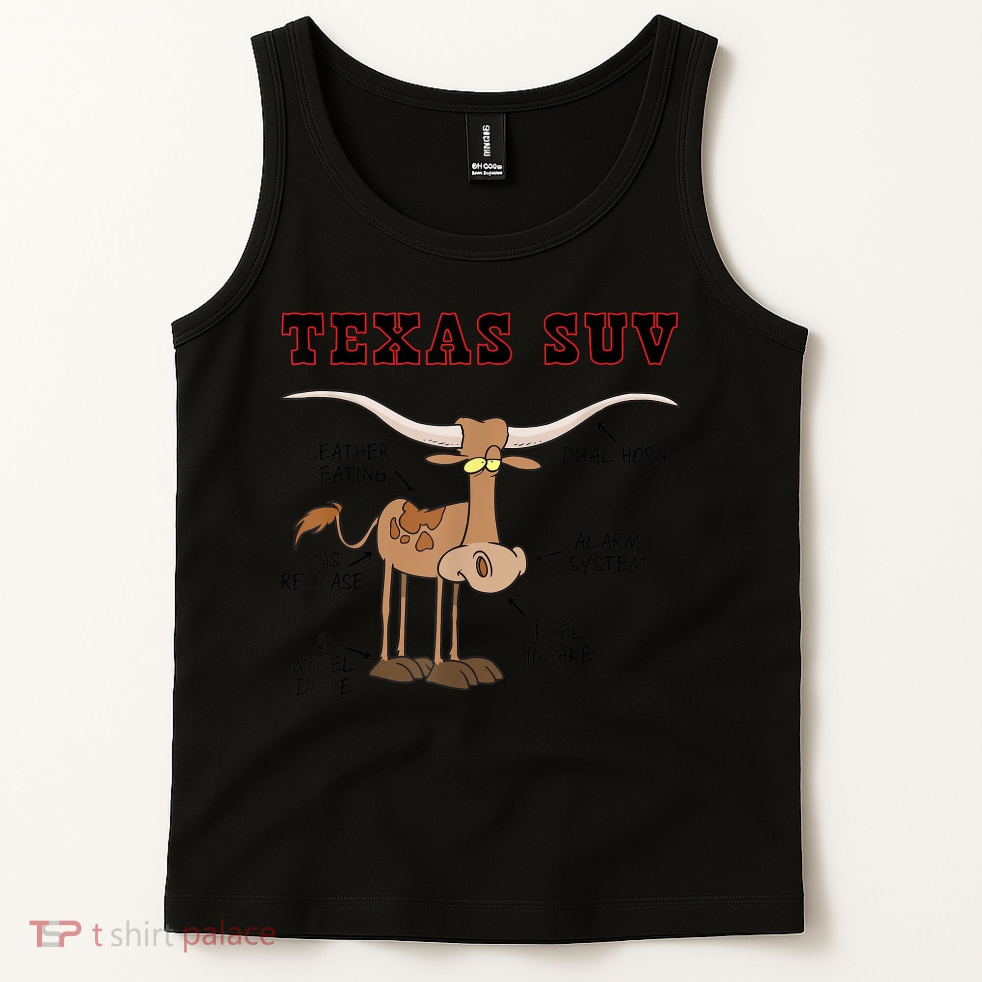 Texas TX SUV Funny Joke Longhorn Cattle Cow Tank Top