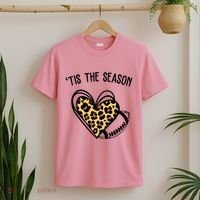 Tis The Season Football Leopard Heart T-Shirt thumb 2