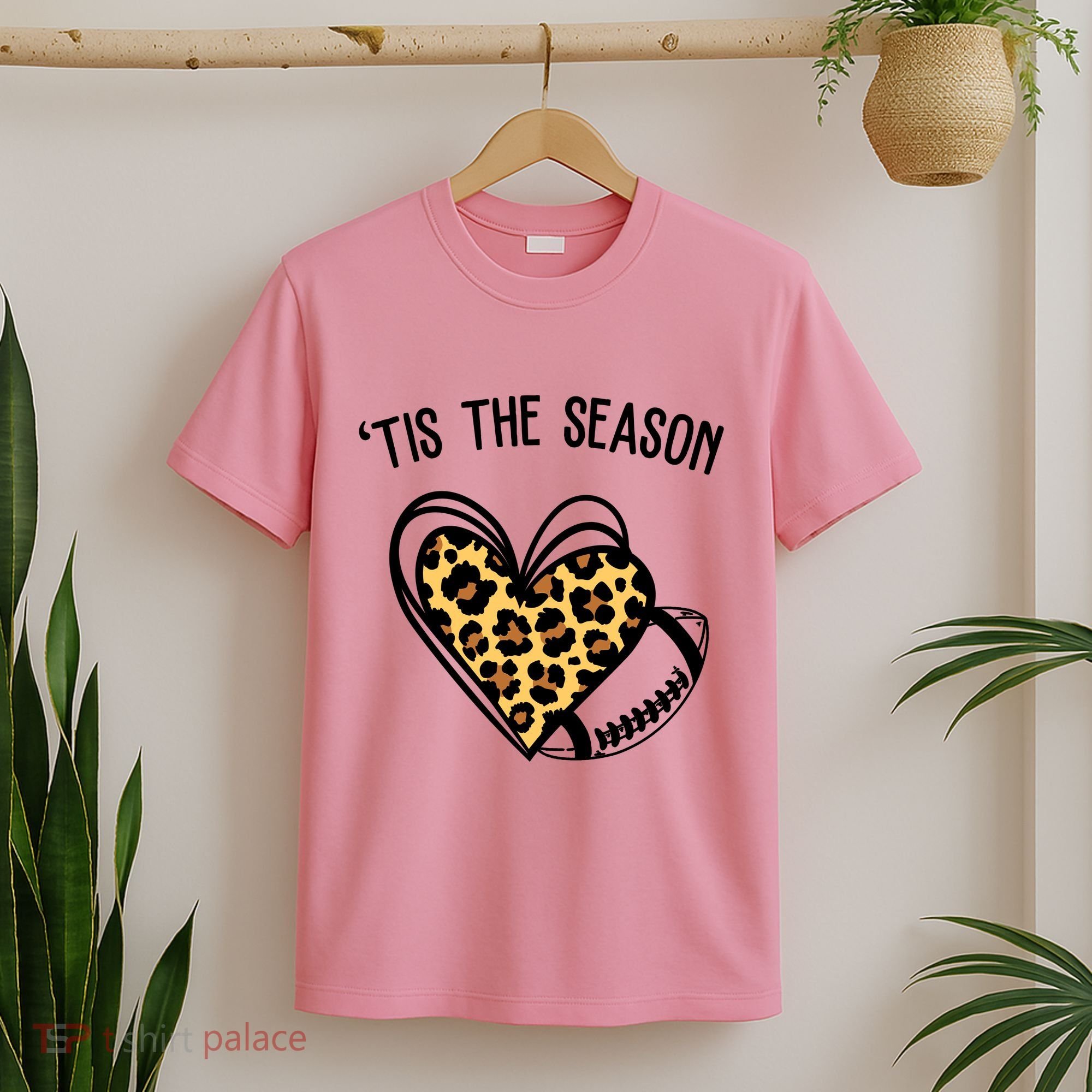 Tis The Season Football Leopard Heart T-Shirt
