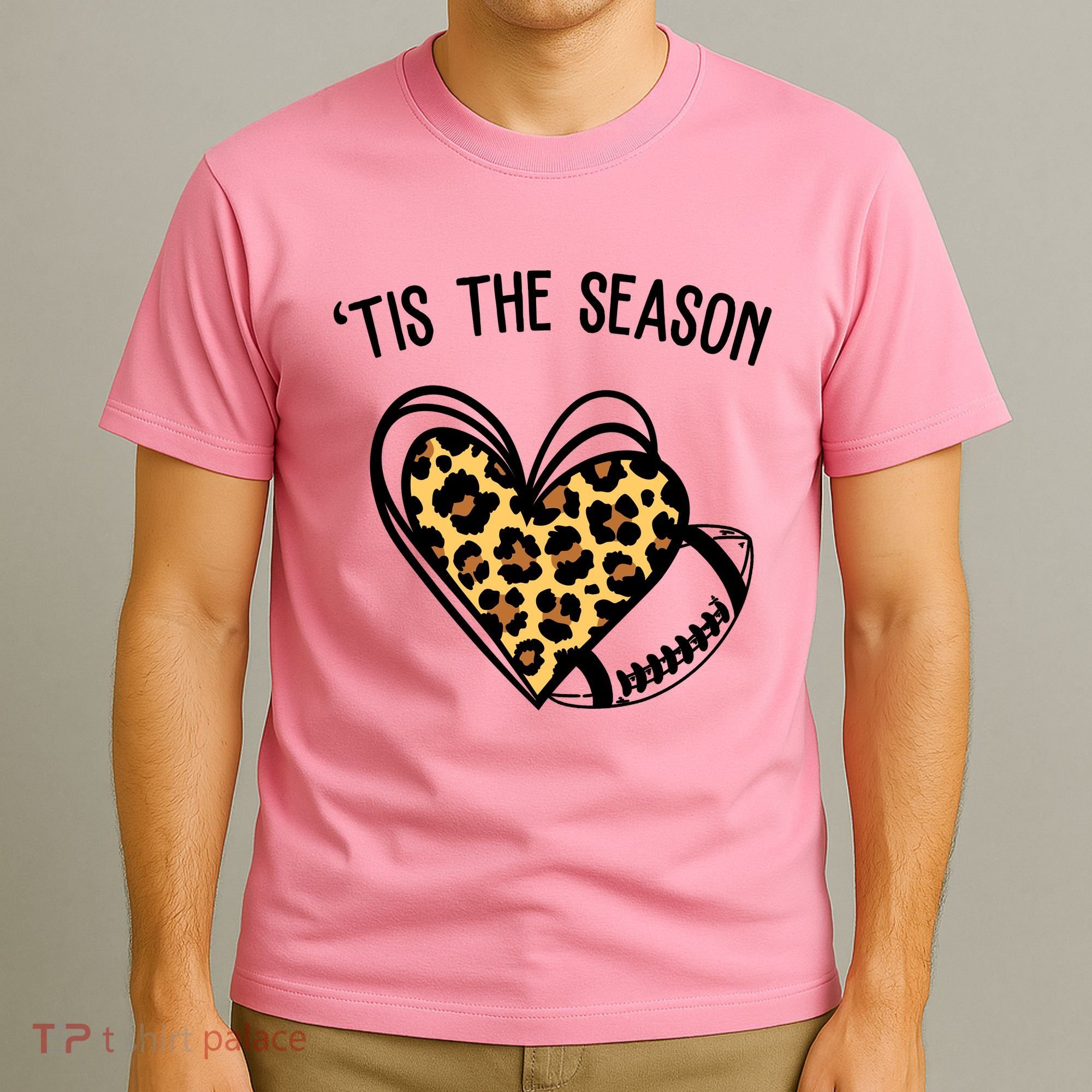 Tis The Season Football Leopard Heart T-Shirt