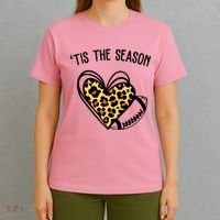 Tis The Season Football Leopard Heart T-Shirt thumb 4