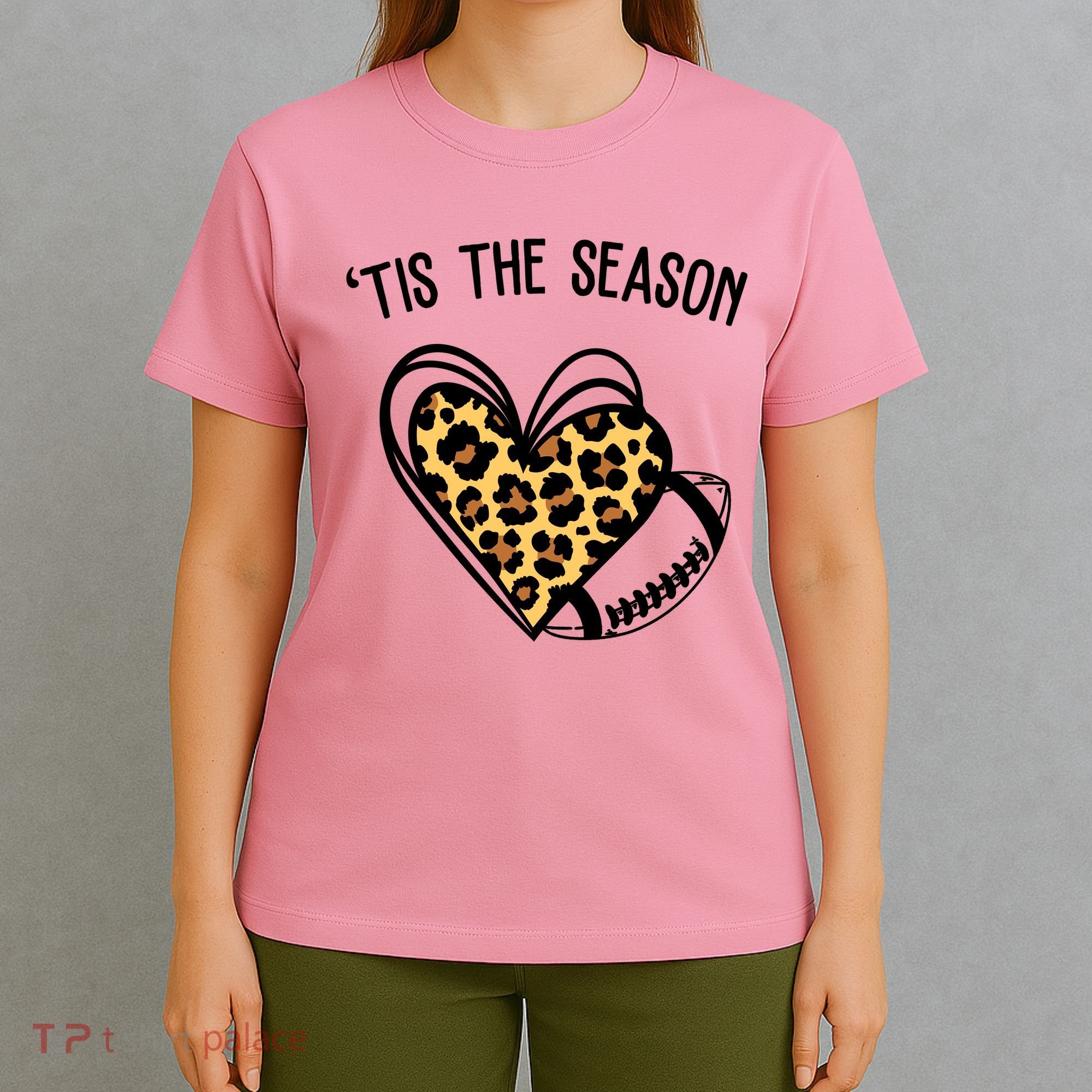 Tis The Season Football Leopard Heart T-Shirt