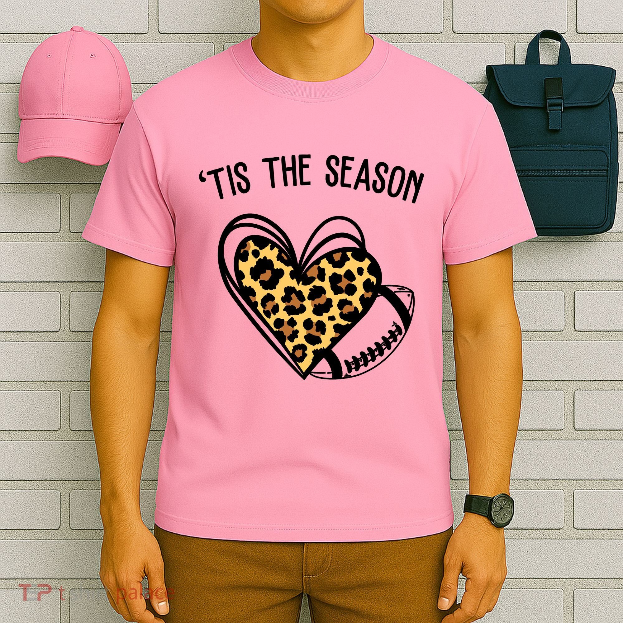 Tis The Season Football Leopard Heart T-Shirt
