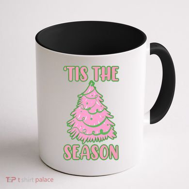 Tis The Season Pink Christmas Tree Coffee Mug back