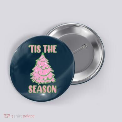 Tis The Season Pink Christmas Tree Button