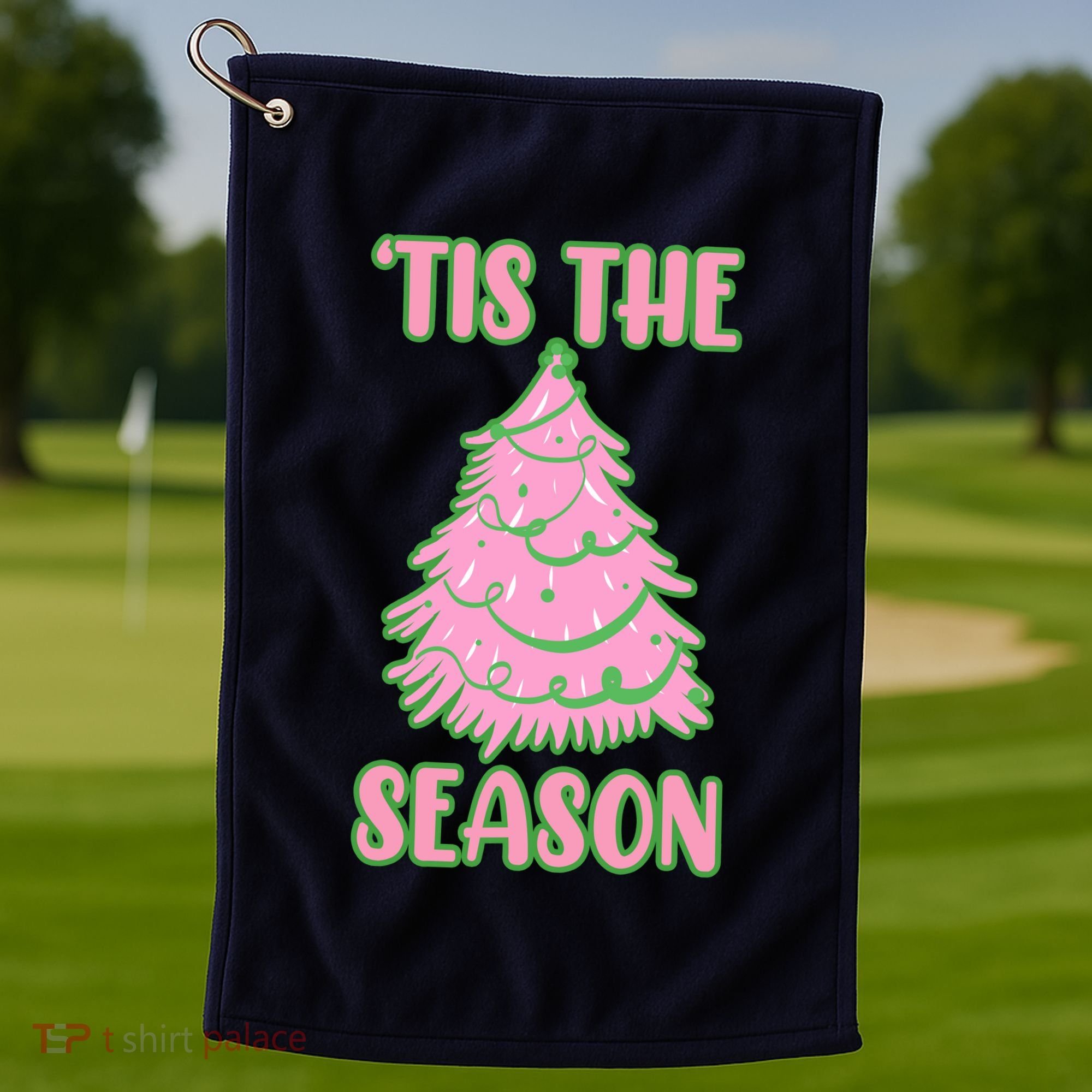 Tis The Season Pink Christmas Tree Golf Towel