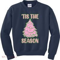 Tis The Season Pink Christmas Tree Kids Sweatshirt thumb 0
