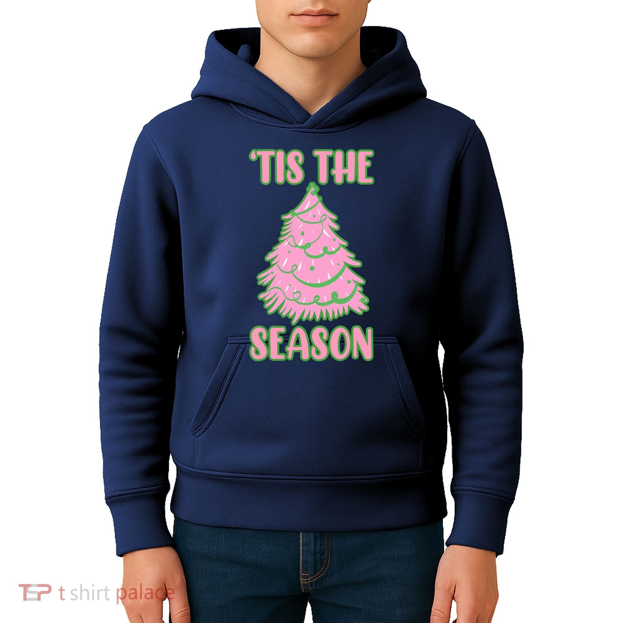 Tis The Season Pink Christmas Tree Kids Hoodie