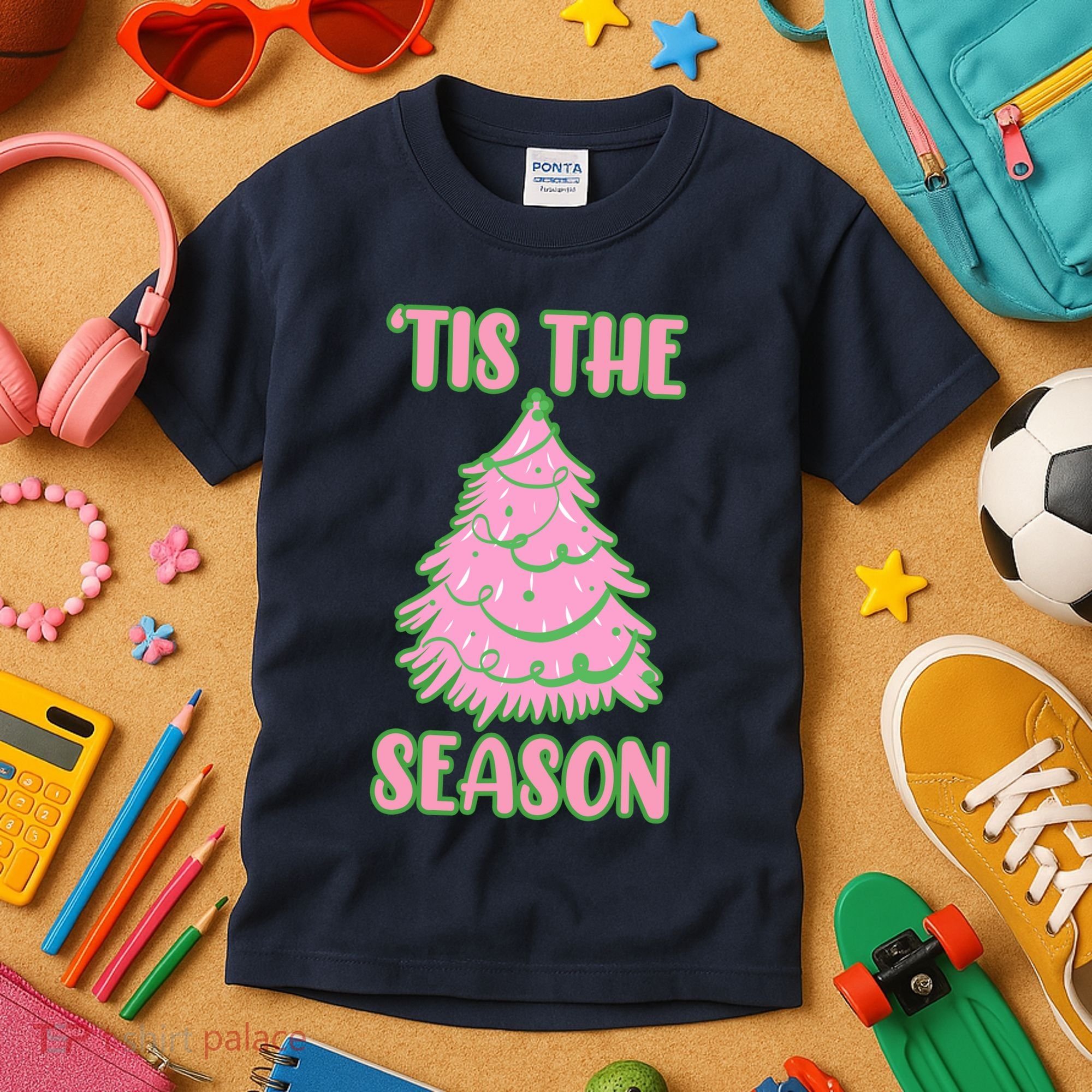 Tis The Season Pink Christmas Tree Kids T-Shirt