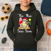 Tis The Sea Sun Christmas In July Santa Surfing Lake Party Kids Hoodie thumb 2