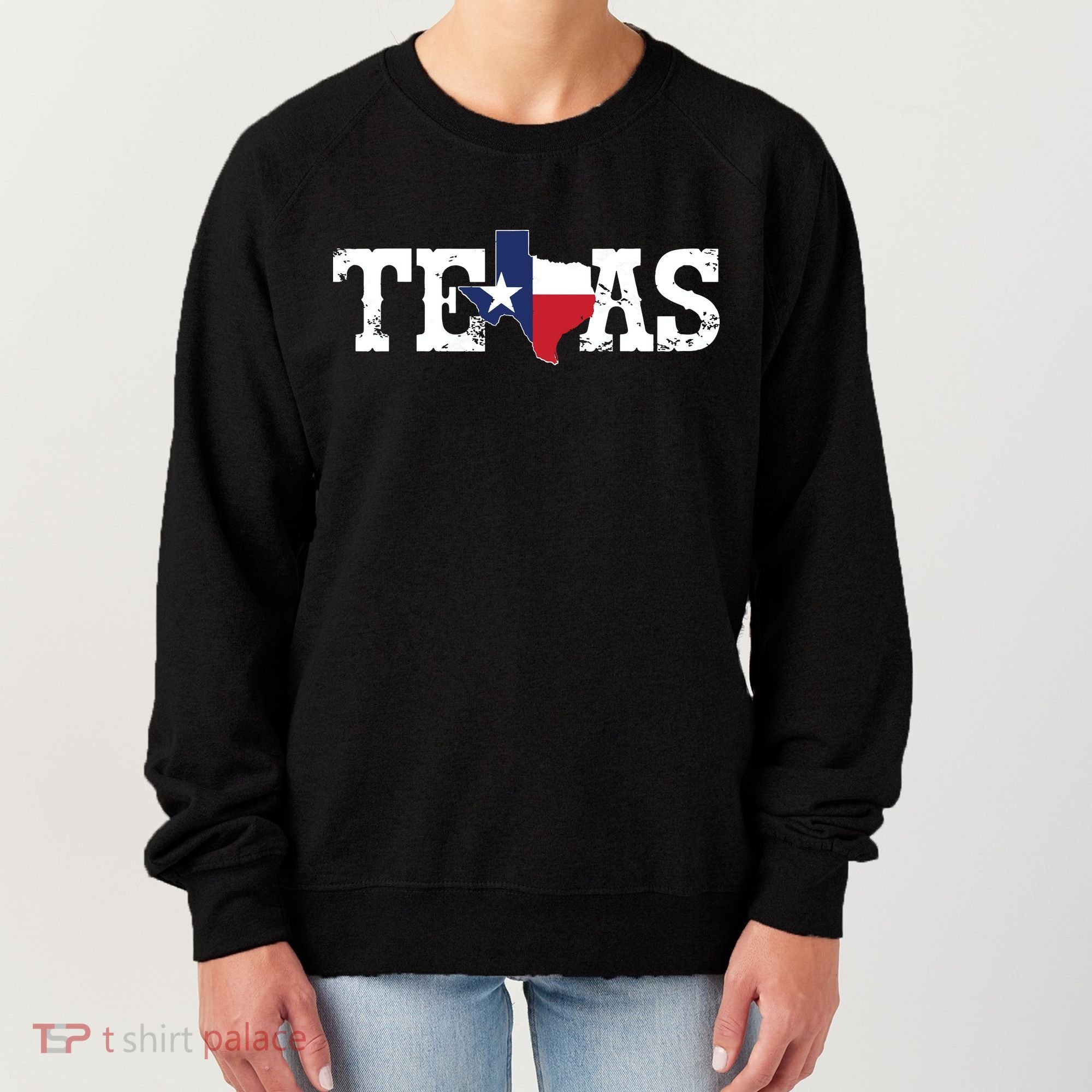 Texas Texas Shaped Flag Grunge Distressed Texas Women's Sweatshirt