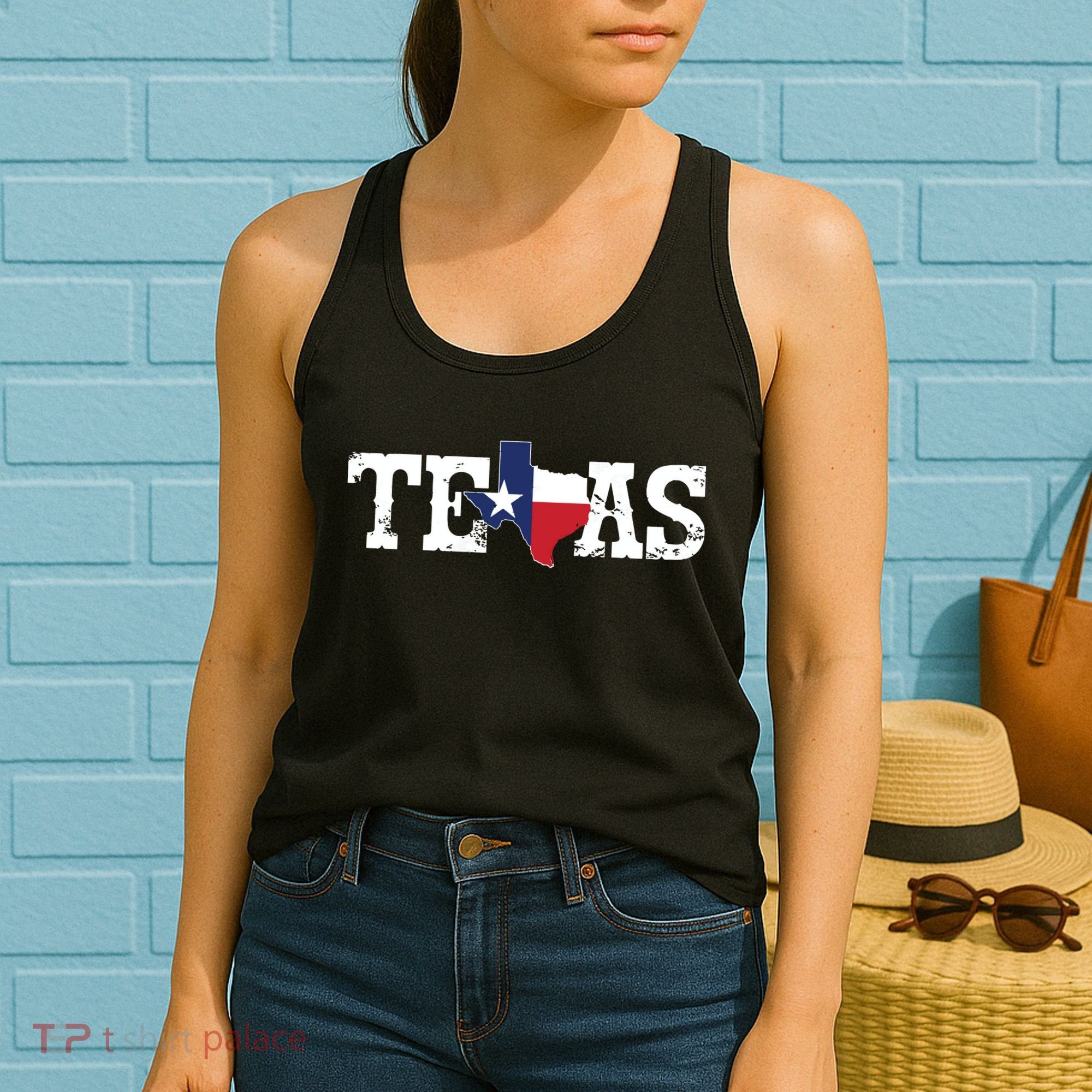Texas Texas Shaped Flag Grunge Distressed Texas Women's Tank Top