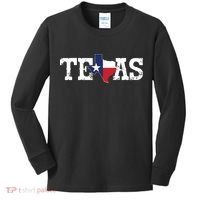 Texas Texas Shaped Flag Grunge Distressed Texas Kids Long Sleeve Shirt thumb 0