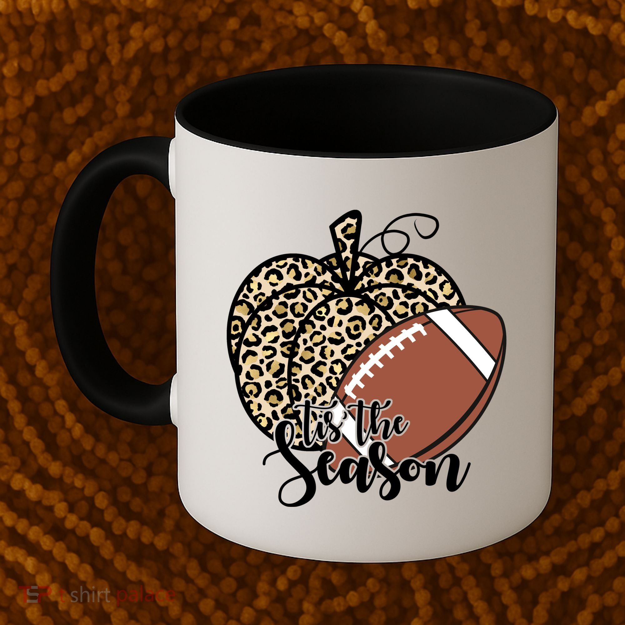 Tis The Season Leopard Pumpkin Football Fall Autumn Coffee Mug