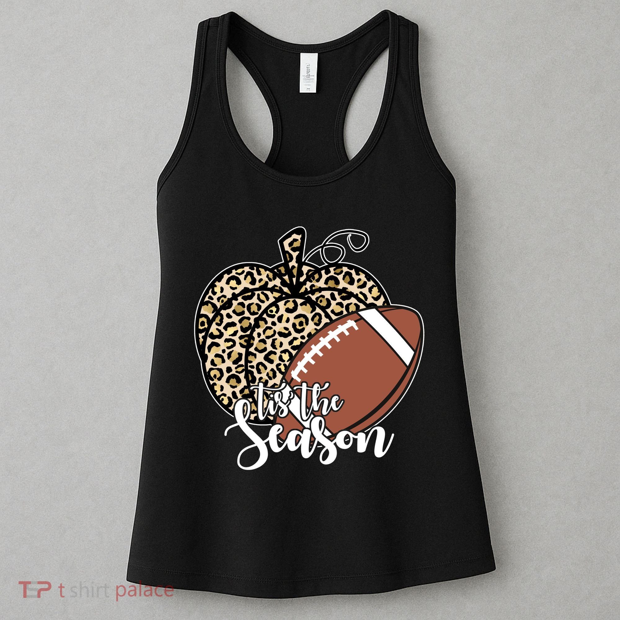 Tis The Season Leopard Pumpkin Football Fall Autumn Women's Tank Top
