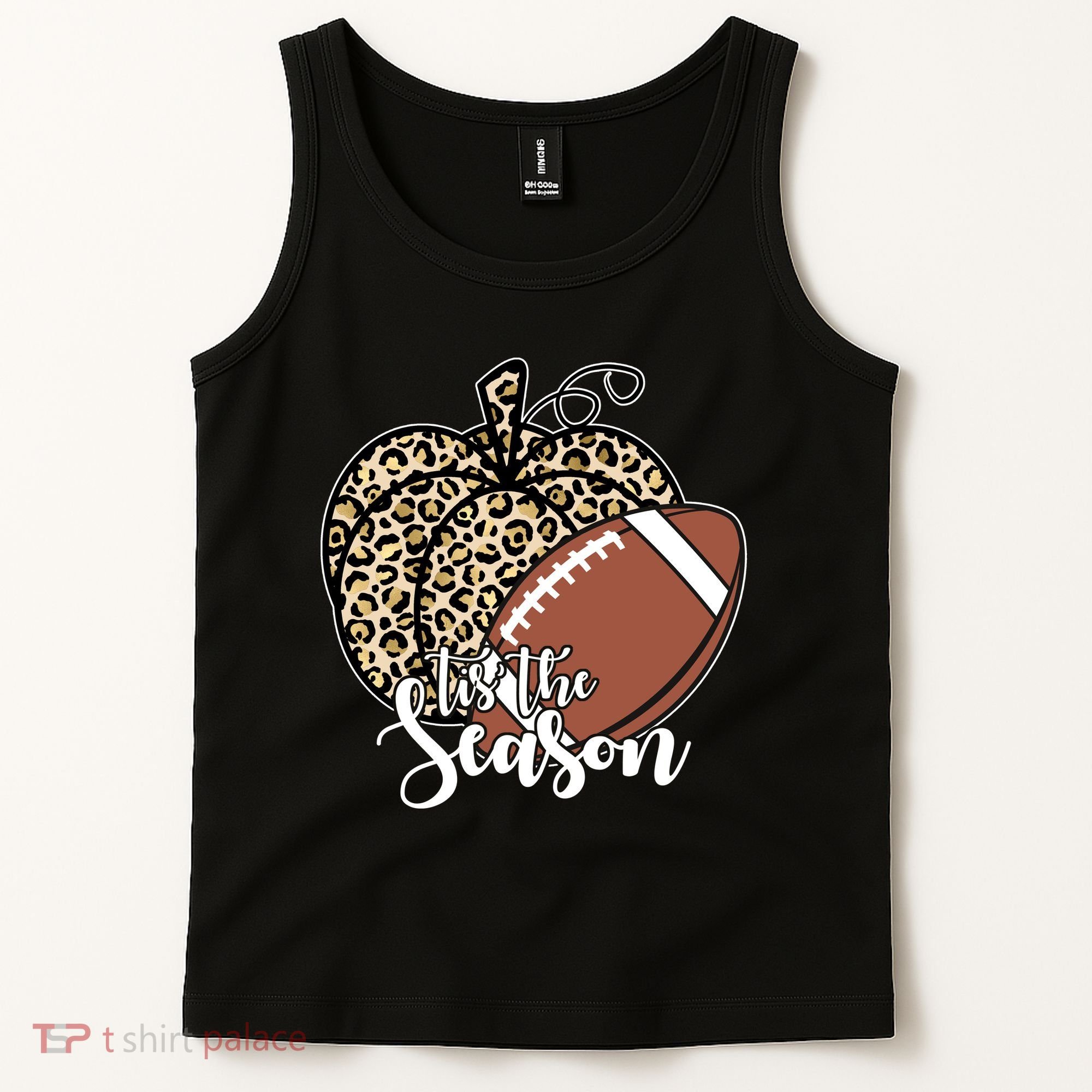 Tis The Season Leopard Pumpkin Football Fall Autumn Tank Top