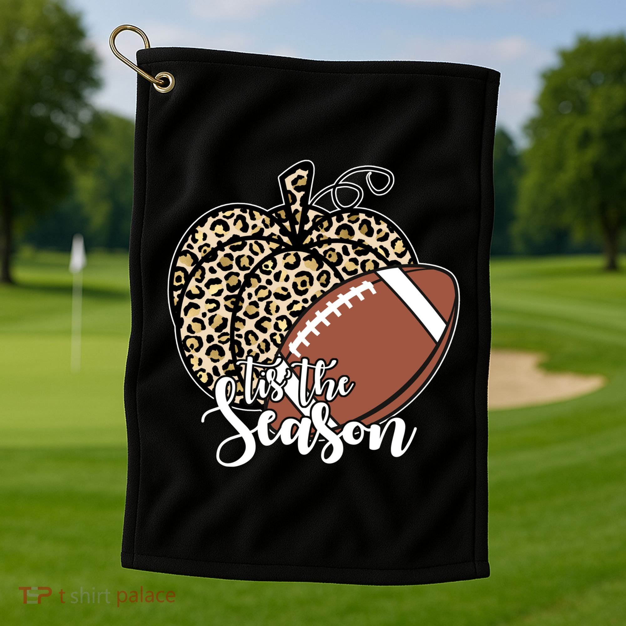 Tis The Season Leopard Pumpkin Football Fall Autumn Golf Towel