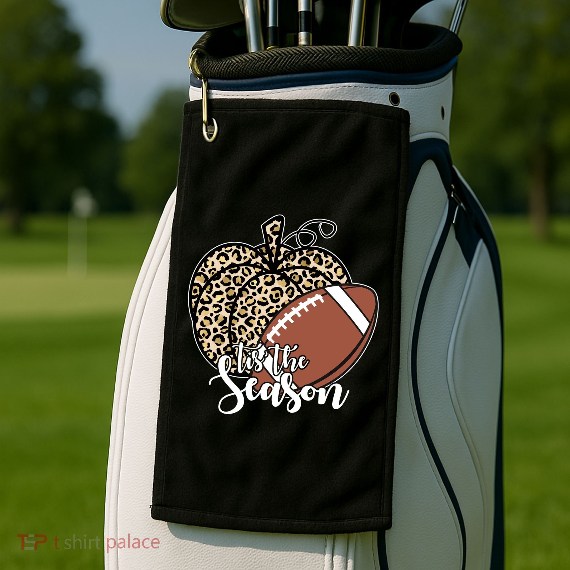 Tis The Season Leopard Pumpkin Football Fall Autumn Golf Towel