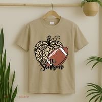 Tis The Season Leopard Pumpkin Football Fall Autumn T-Shirt thumb 2