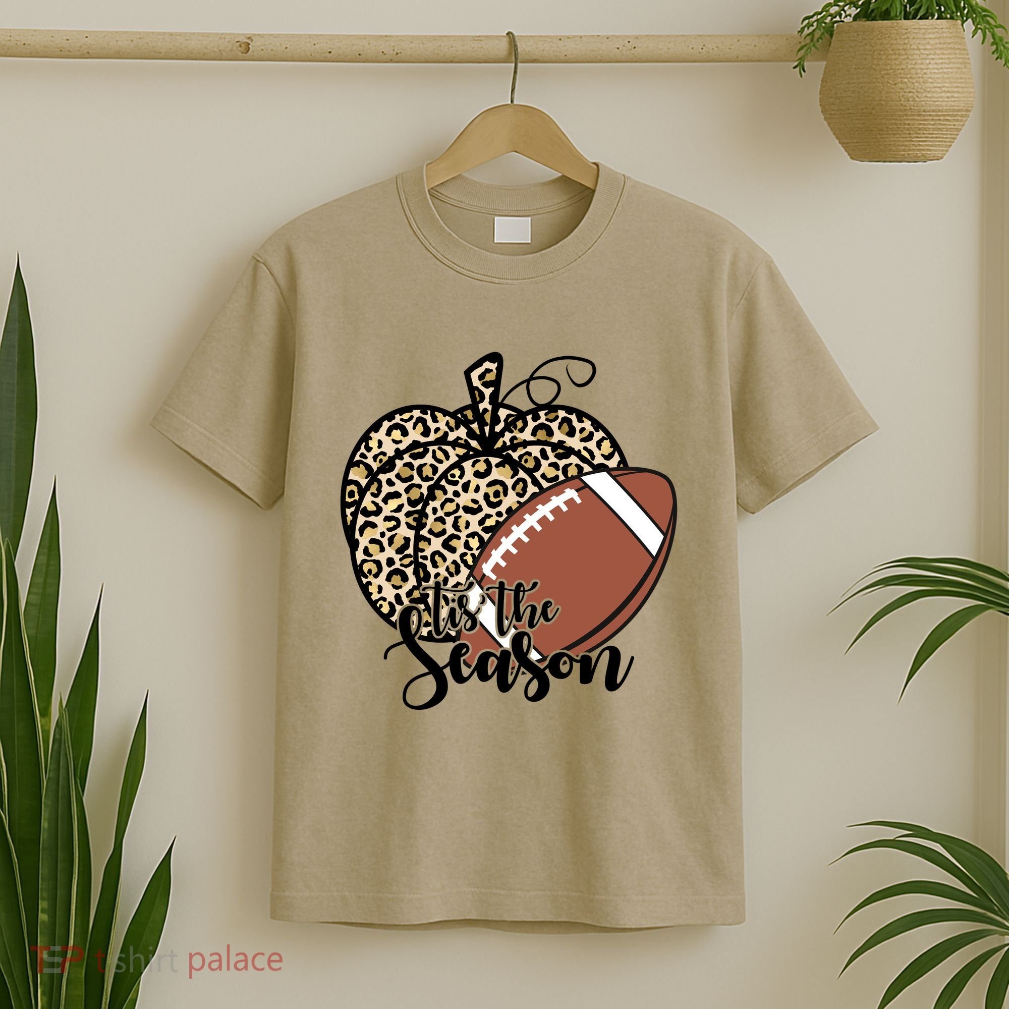 Tis The Season Leopard Pumpkin Football Fall Autumn T-Shirt