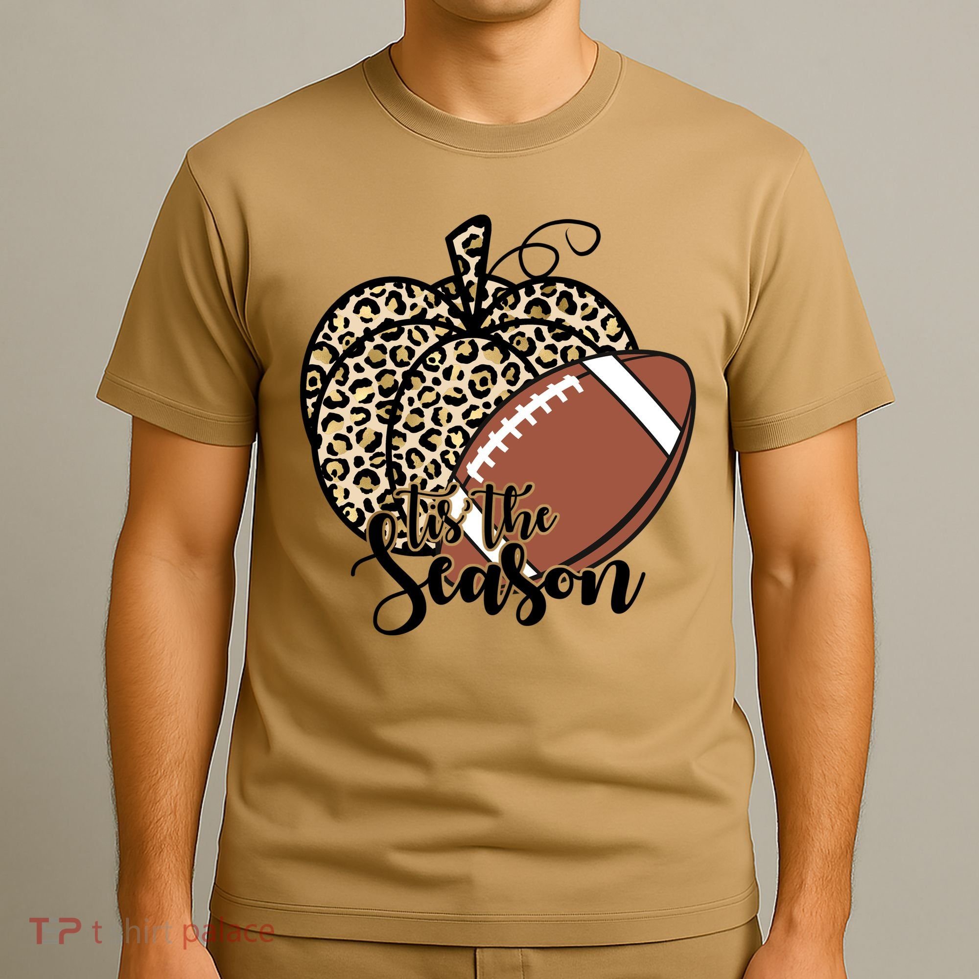Tis The Season Leopard Pumpkin Football Fall Autumn T-Shirt