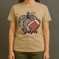 Tis The Season Leopard Pumpkin Football Fall Autumn T-Shirt thumb 4
