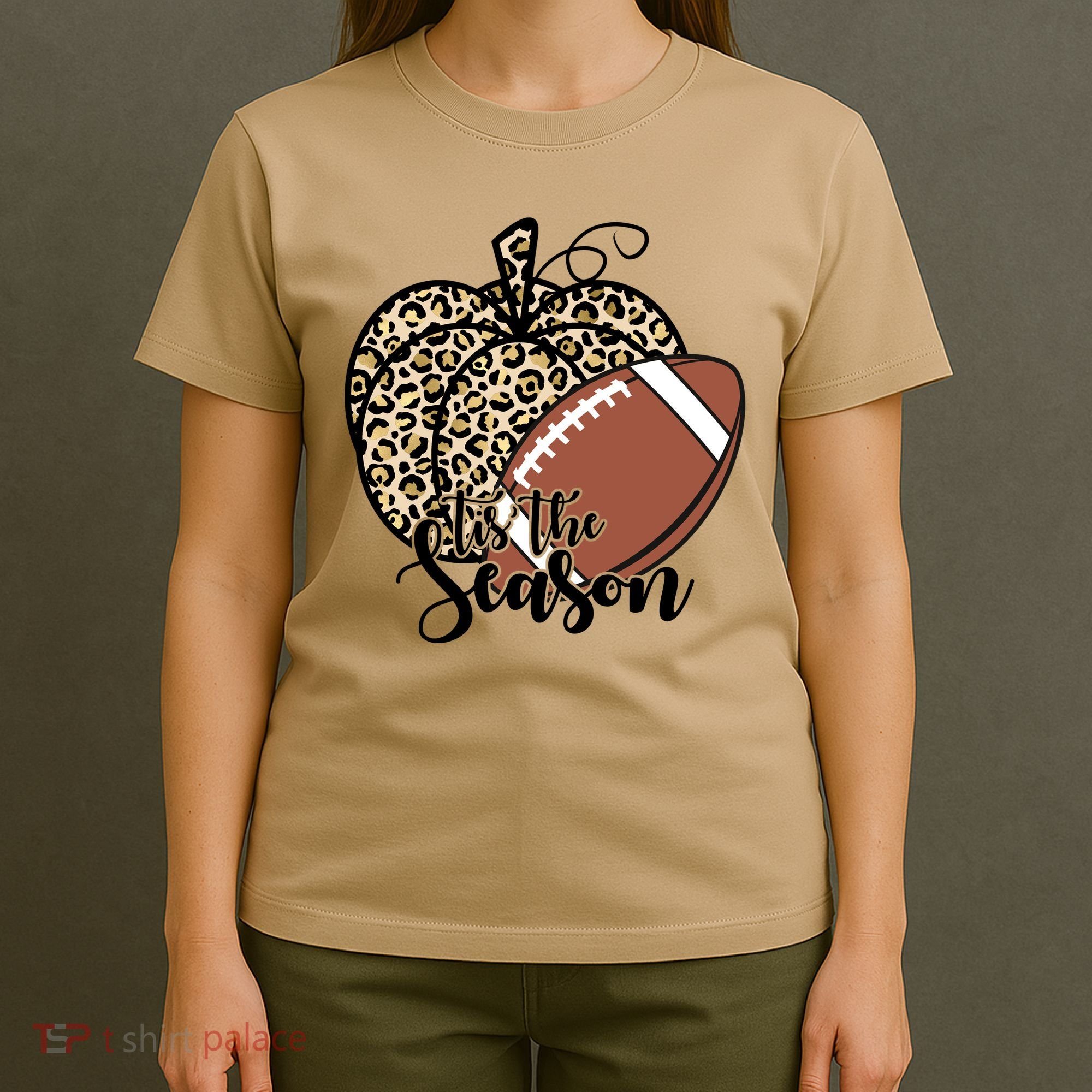 Tis The Season Leopard Pumpkin Football Fall Autumn T-Shirt