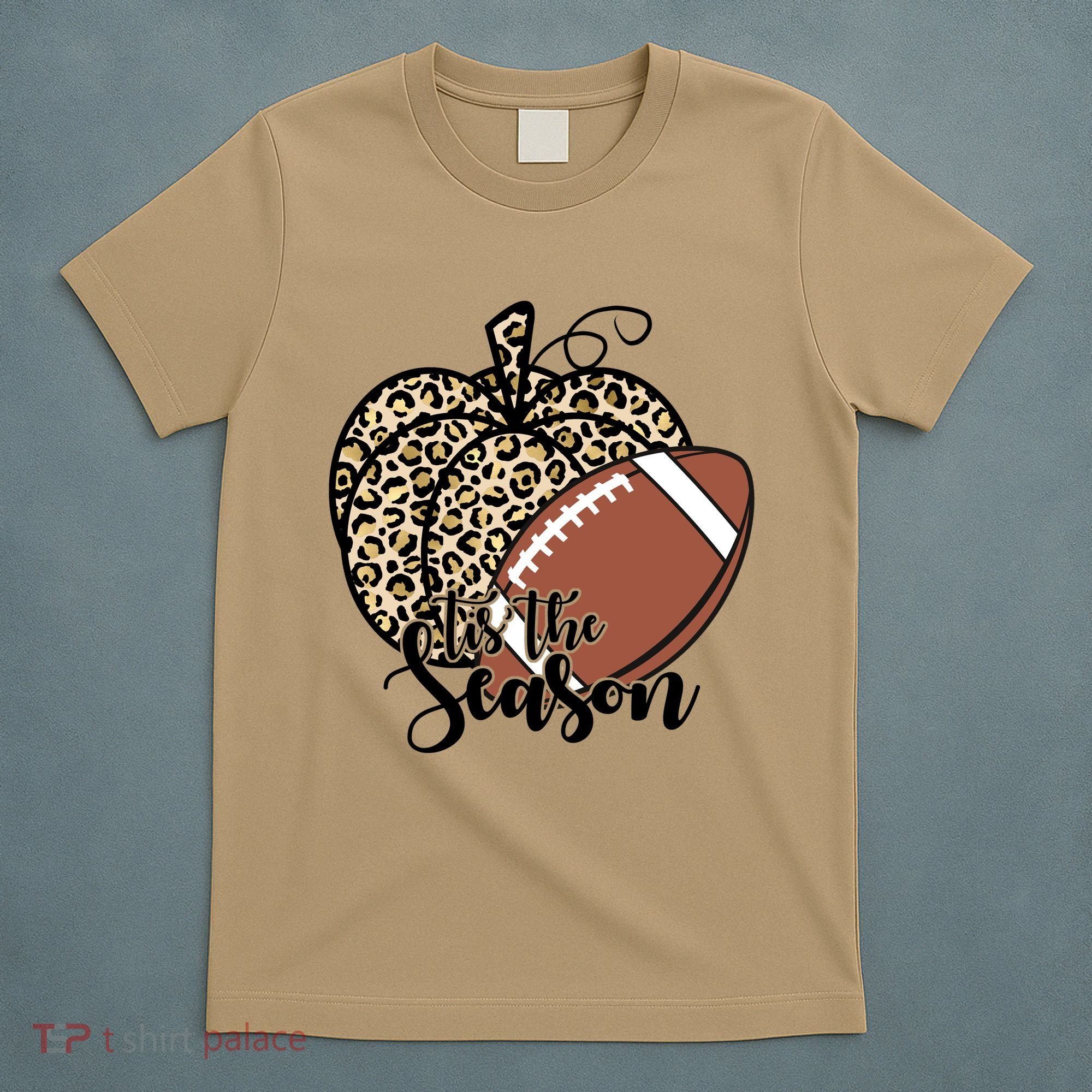 Tis The Season Leopard Pumpkin Football Fall Autumn T-Shirt