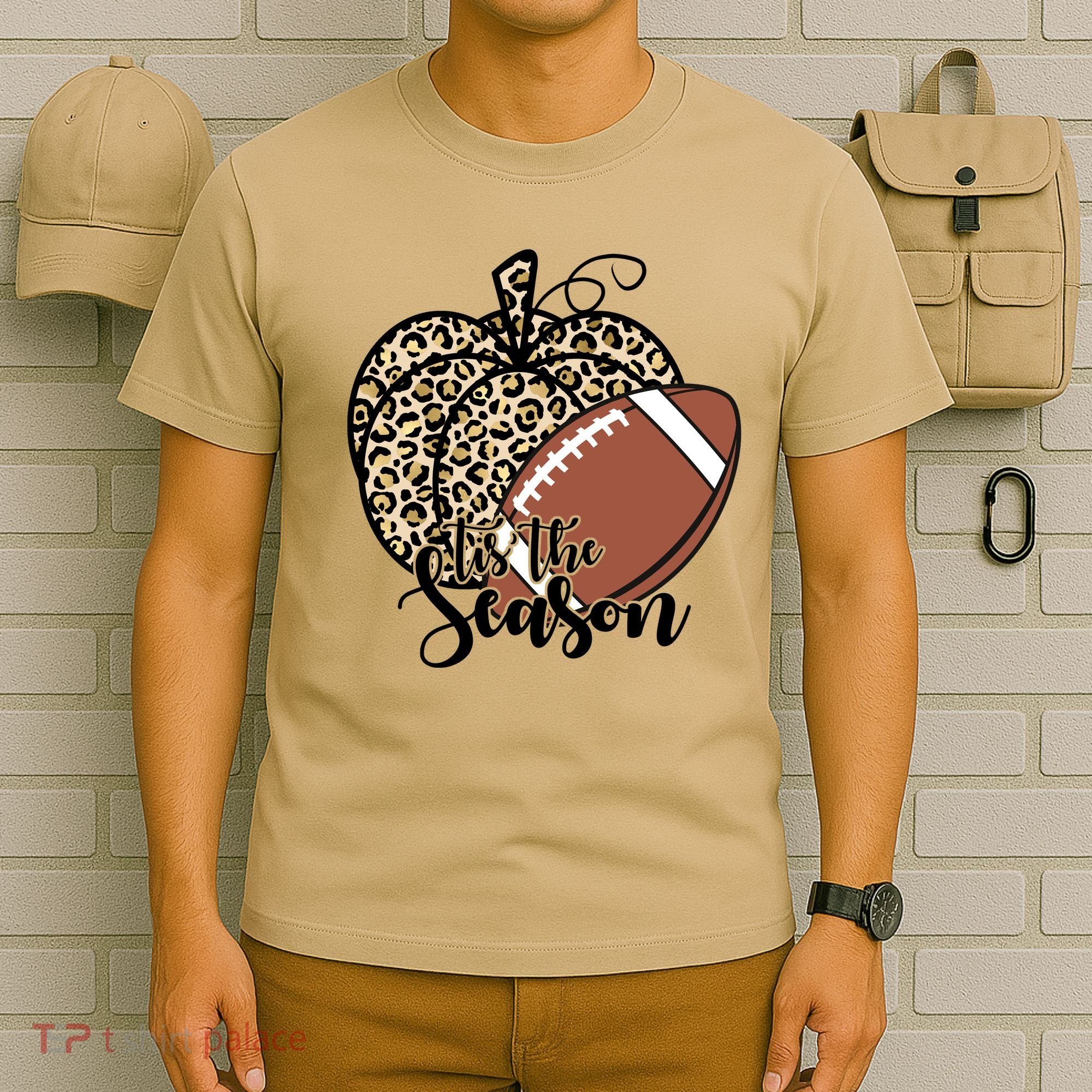 Tis The Season Leopard Pumpkin Football Fall Autumn T-Shirt