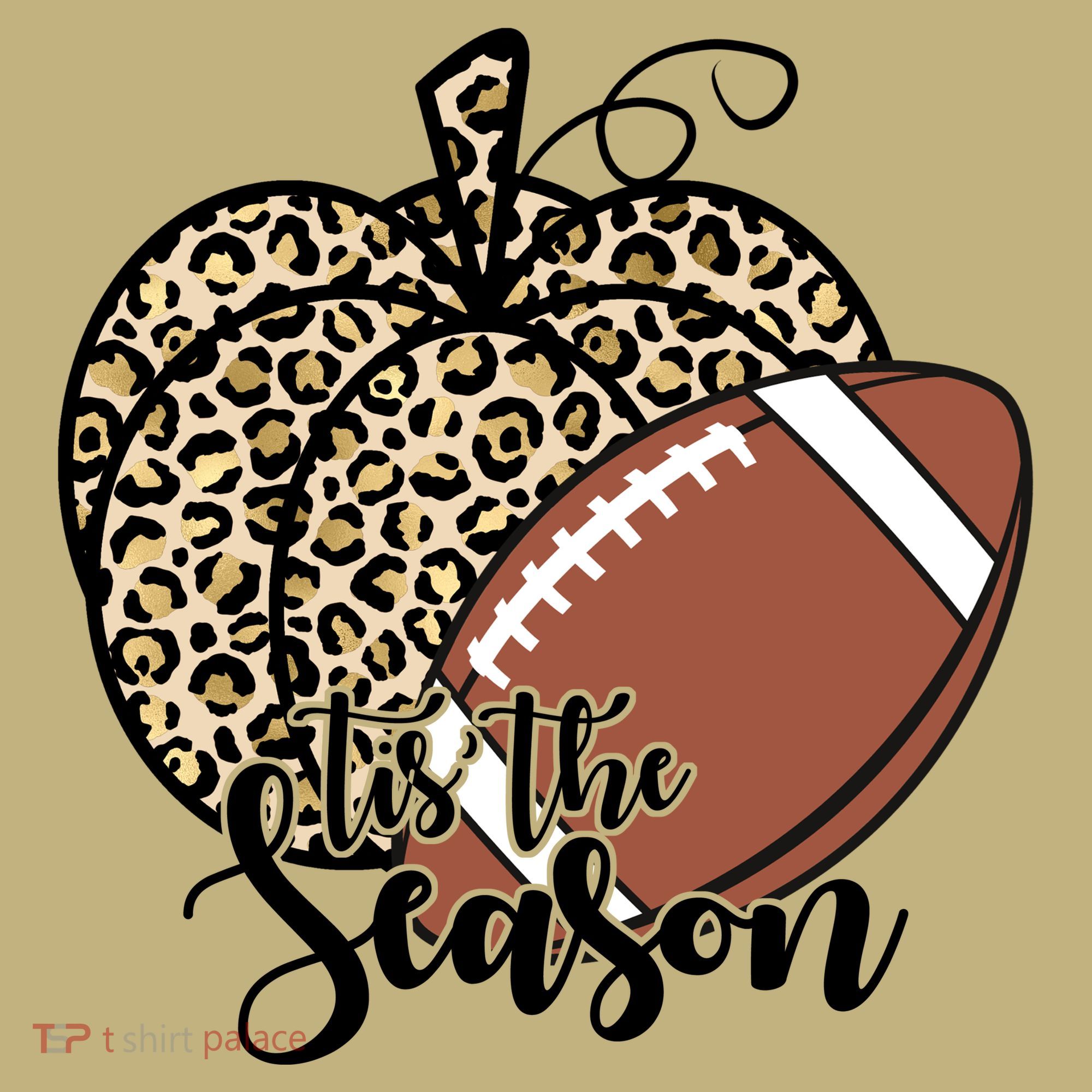 Tis The Season Leopard Pumpkin Football Fall Autumn T-Shirt
