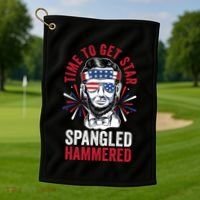 Time To Star Spangled Hammered Fireworks Director Lincoln Cool Gift Golf Towel thumb 1