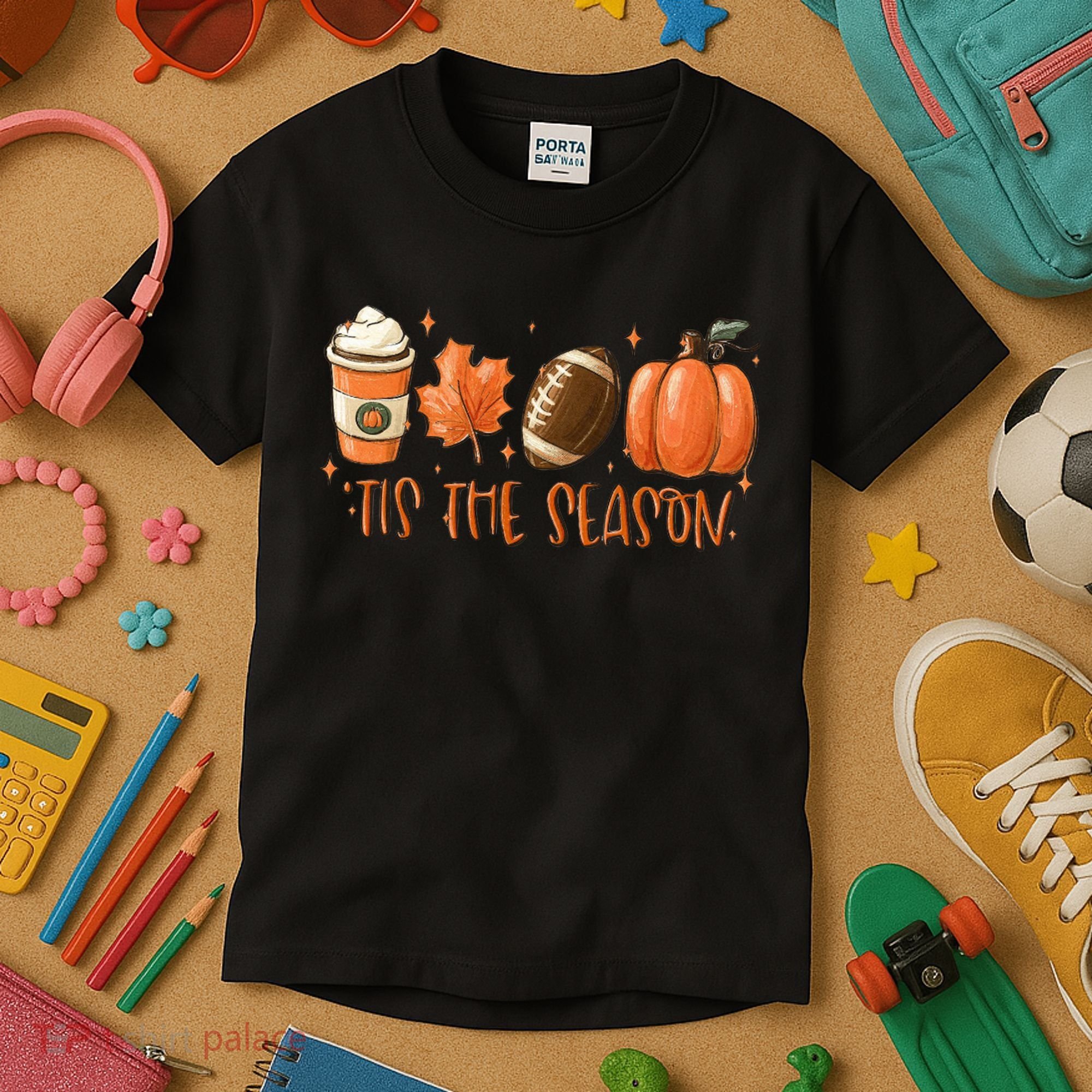 Tis The Season Fall Coffee Football Lover Kids T-Shirt