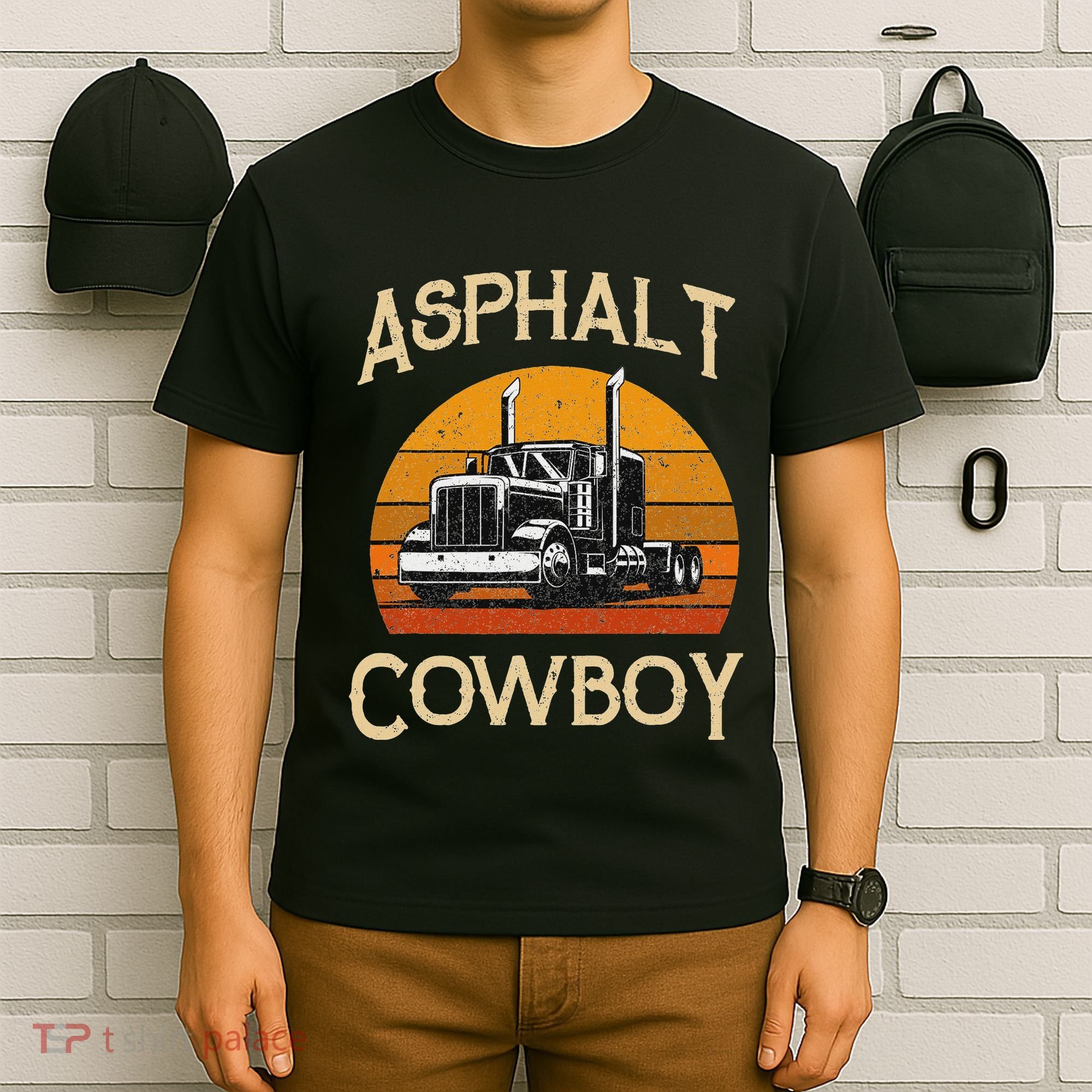 Truck Tractor Truck Driver Construction Asphalt Cowboy T-Shirt