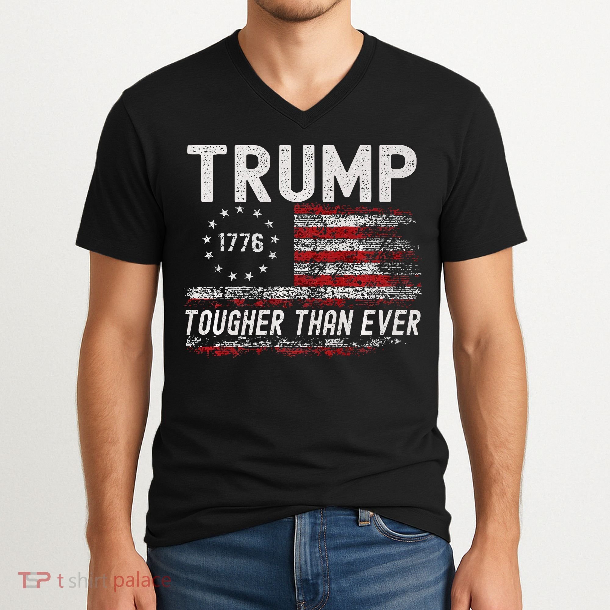 Trump Tougher Than Ever President Donald Trump Us Flag Premium V-Neck T-Shirt