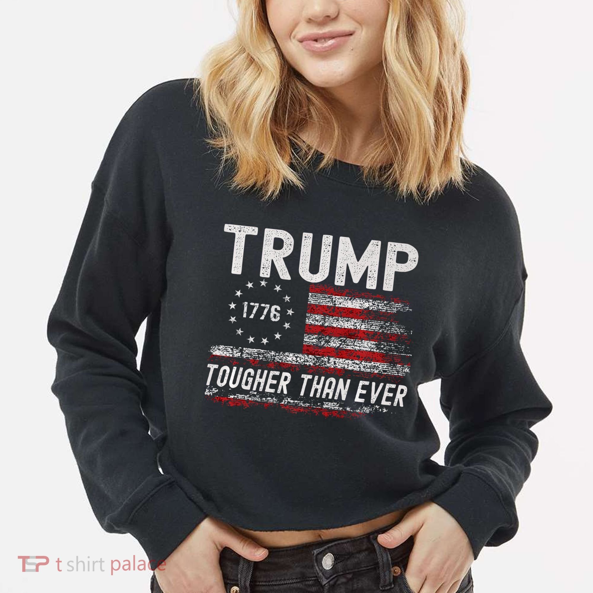 Trump Tougher Than Ever President Donald Trump Us Flag Premium Cropped Pullover Crew