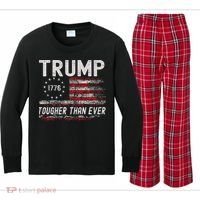 Trump Tougher Than Ever President Donald Trump Us Flag Premium Kids Long Sleeve Plaid Pajama Set thumb 0