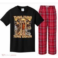 Tung Tung Tung Sahur Is Calling Funny Italian Brainrot Kids Plaid Pajama Set thumb 0