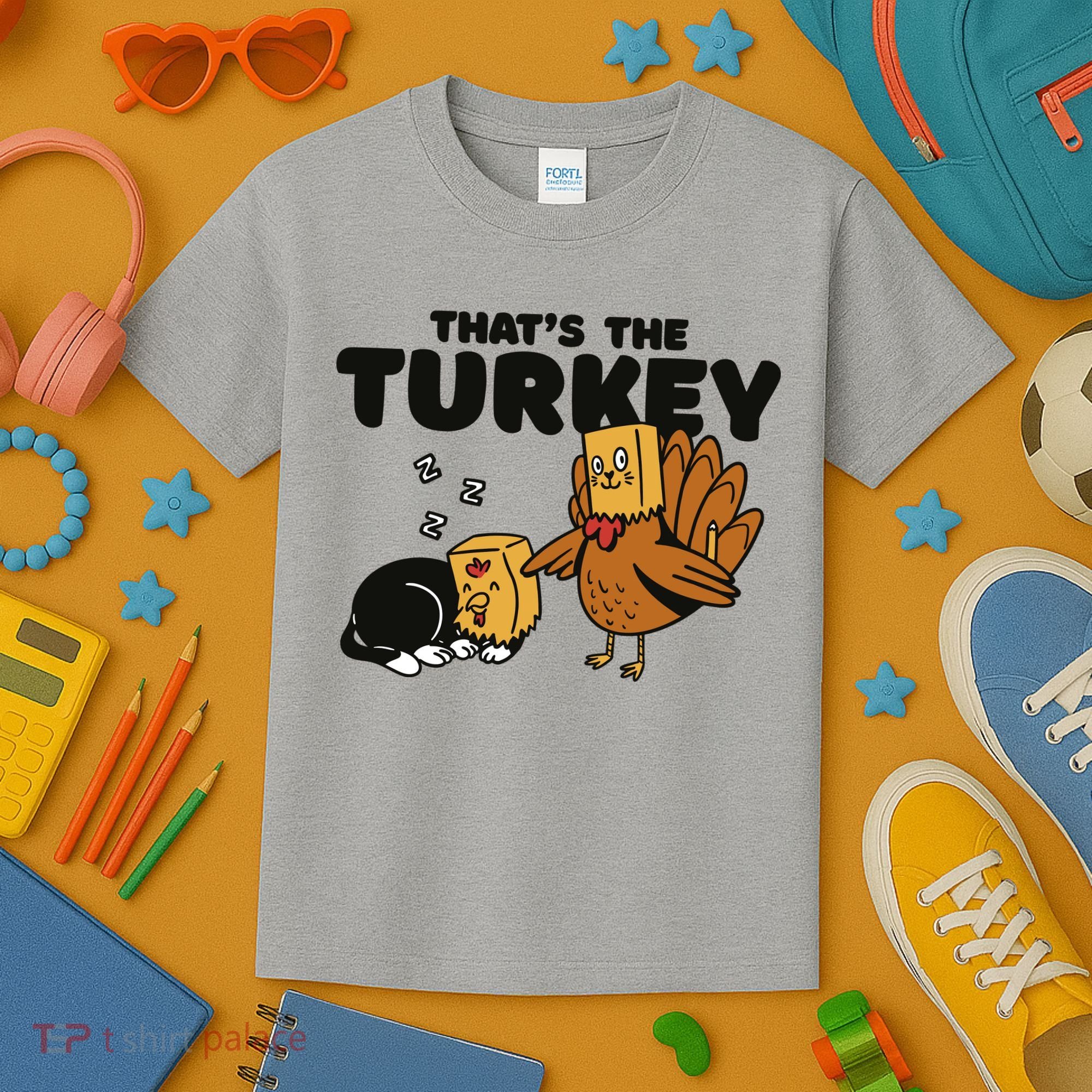 That's The Turkey Funny Thanksgiving Cat Kids T-Shirt